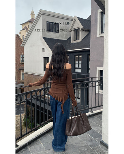 AIXILI Asymmetrical Hem Slim-Fit Knit Top