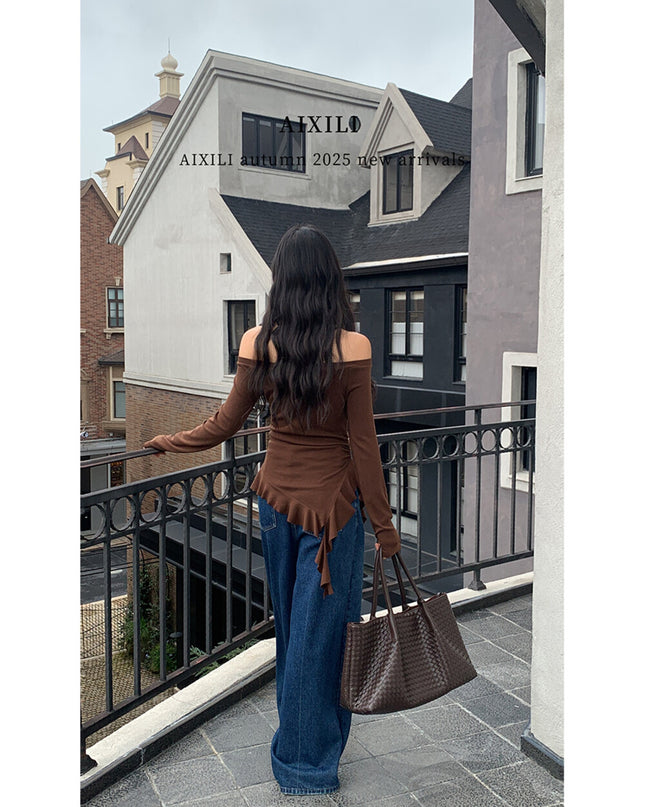 AIXILI Asymmetrical Hem Slim-Fit Knit Top