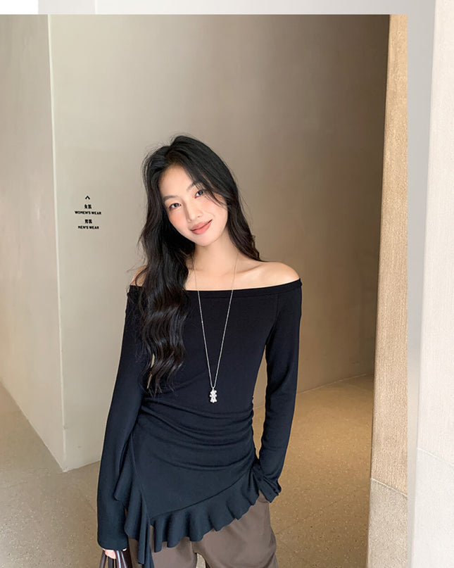AIXILI Asymmetrical Hem Slim-Fit Knit Top