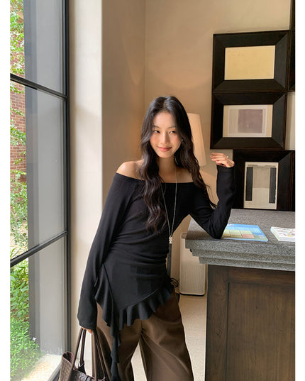 AIXILI Asymmetrical Hem Slim-Fit Knit Top