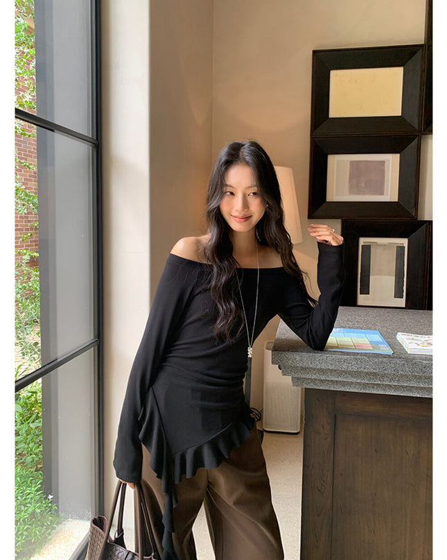 AIXILI Asymmetrical Hem Slim-Fit Knit Top