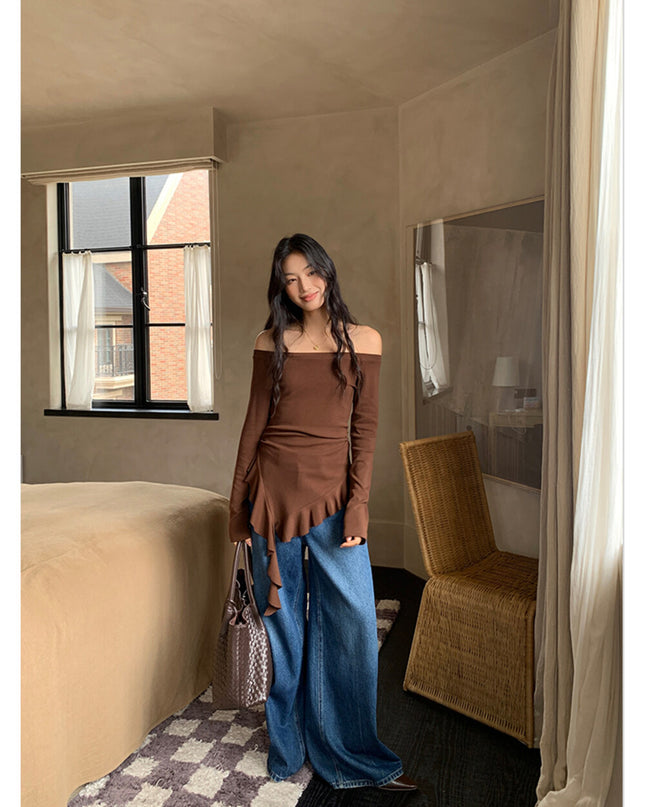 AIXILI Asymmetrical Hem Slim-Fit Knit Top