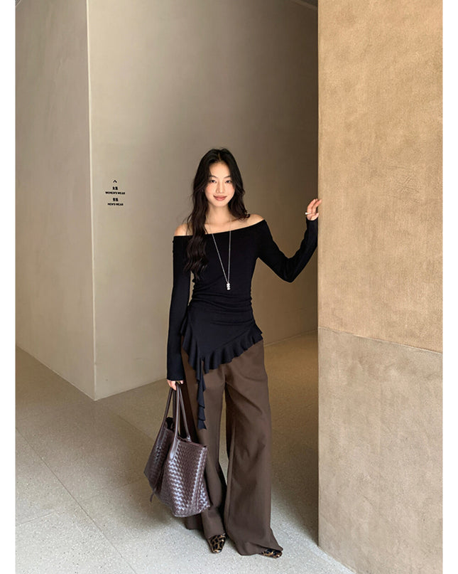 AIXILI Asymmetrical Hem Slim-Fit Knit Top