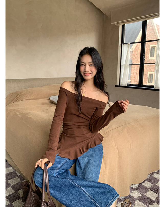 AIXILI Asymmetrical Hem Slim-Fit Knit Top