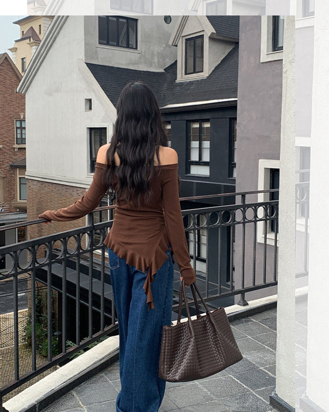 AIXILI Asymmetrical Hem Slim-Fit Knit Top