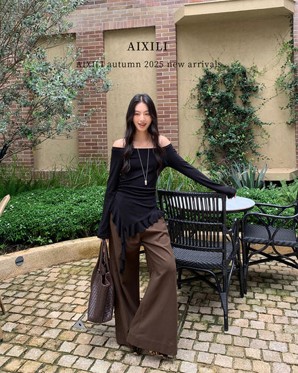 AIXILI Asymmetrical Hem Slim-Fit Knit Top