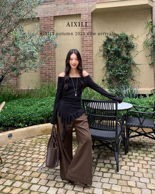 AIXILI Asymmetrical Hem Slim-Fit Knit Top