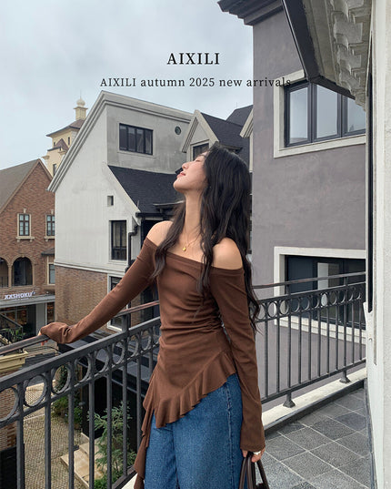 AIXILI Asymmetrical Hem Slim-Fit Knit Top
