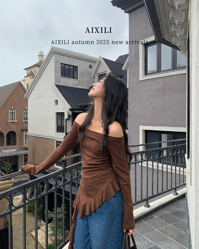 AIXILI Asymmetrical Hem Slim-Fit Knit Top