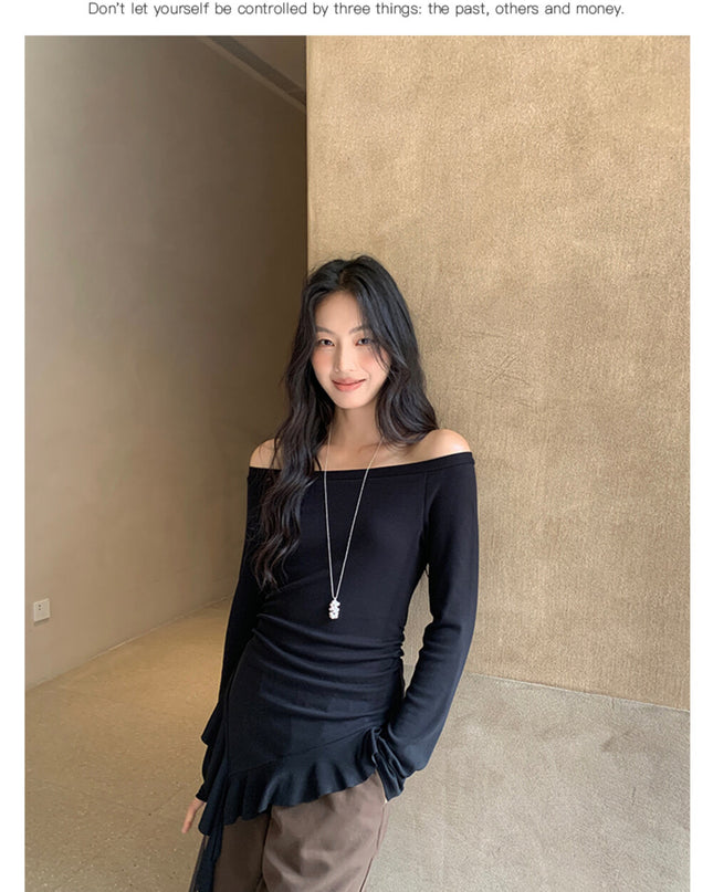 AIXILI Asymmetrical Hem Slim-Fit Knit Top