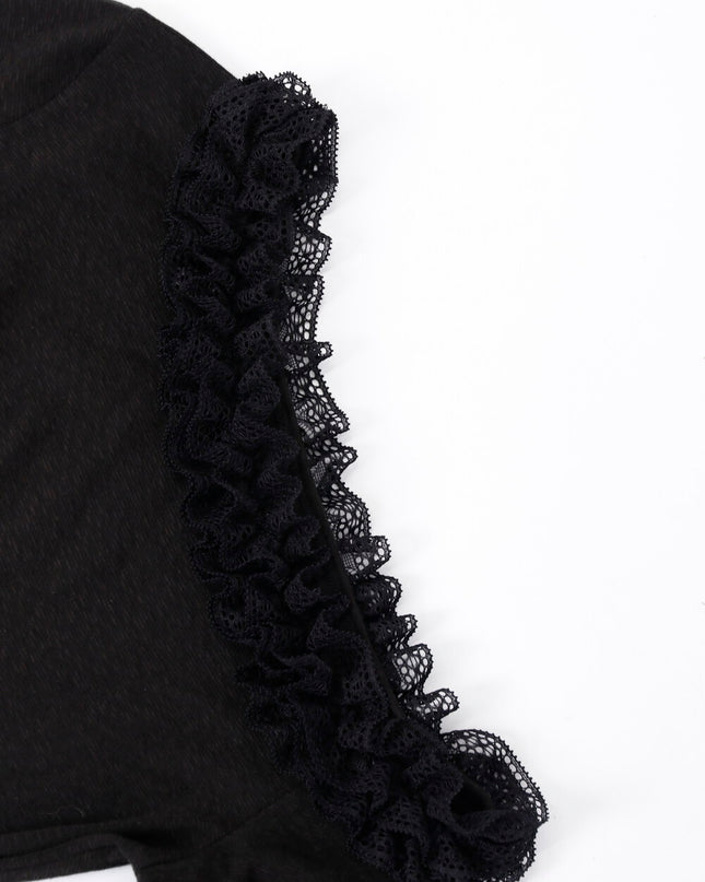 AIXILI Asymmetrical Lace Panel Waist-Tie Knit Top