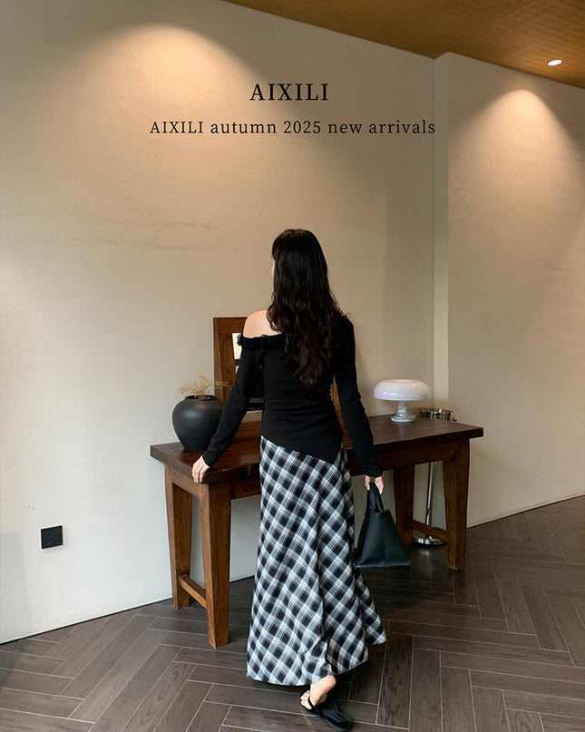 AIXILI Asymmetrical Lace Panel Waist-Tie Knit Top