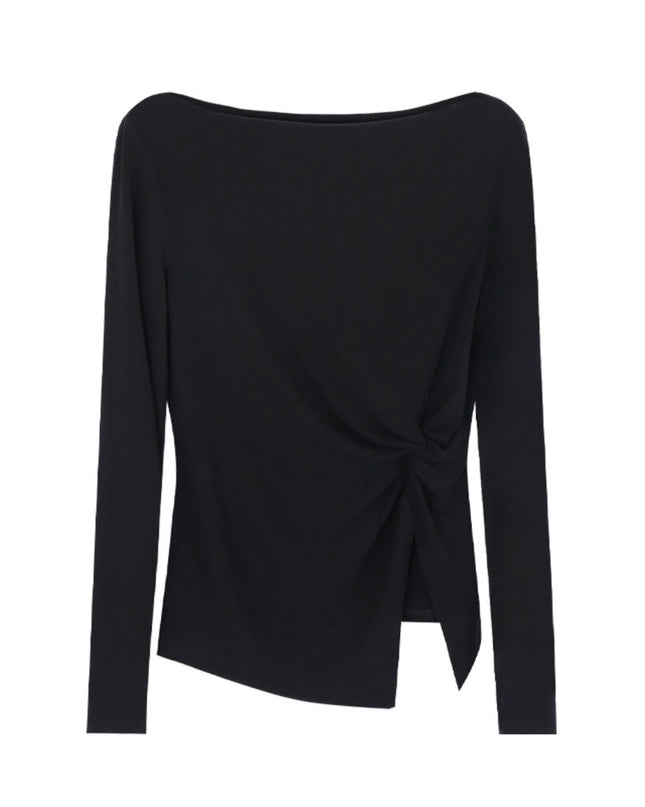 AIXILI Twist-Front Slim-Fit Knit Long Sleeve Top