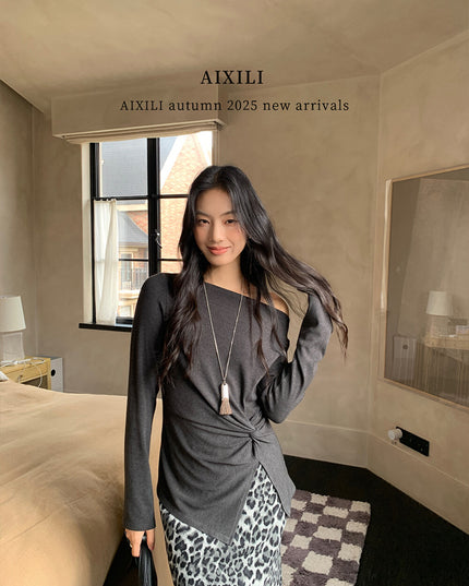 AIXILI Twist-Front Slim-Fit Knit Long Sleeve Top