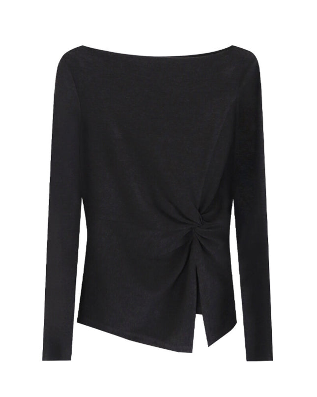 AIXILI Twist-Front Slim-Fit Knit Long Sleeve Top