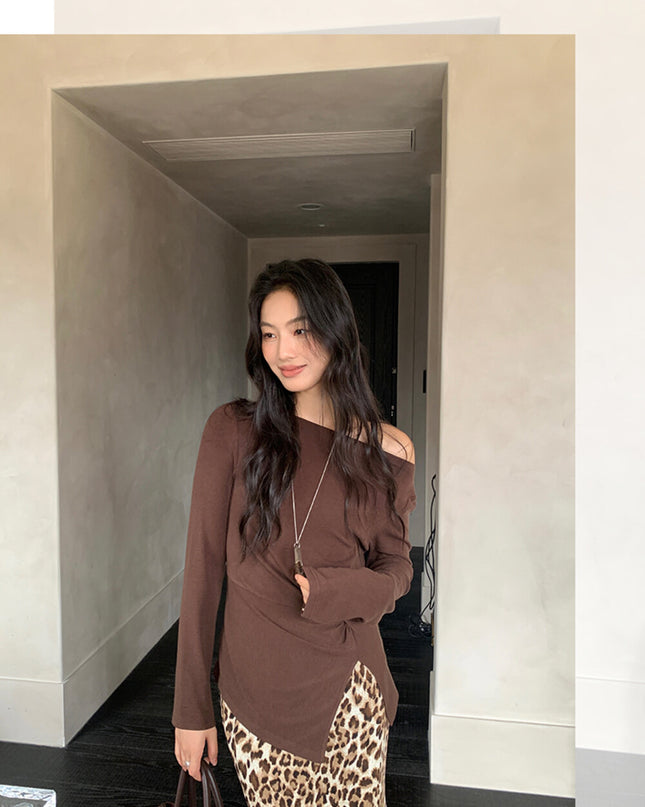 AIXILI Twist-Front Slim-Fit Knit Long Sleeve Top