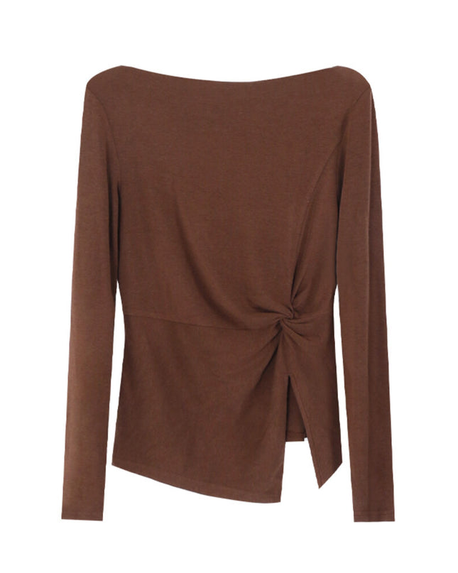 AIXILI Twist-Front Slim-Fit Knit Long Sleeve Top
