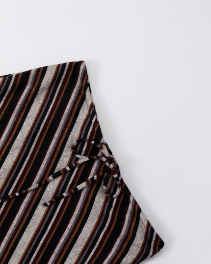 AIXILI Striped Drape High-Waist Maxi Skirt