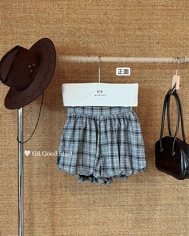 GS.GOOD START Sweet Plaid Bubble Skirt Shorts