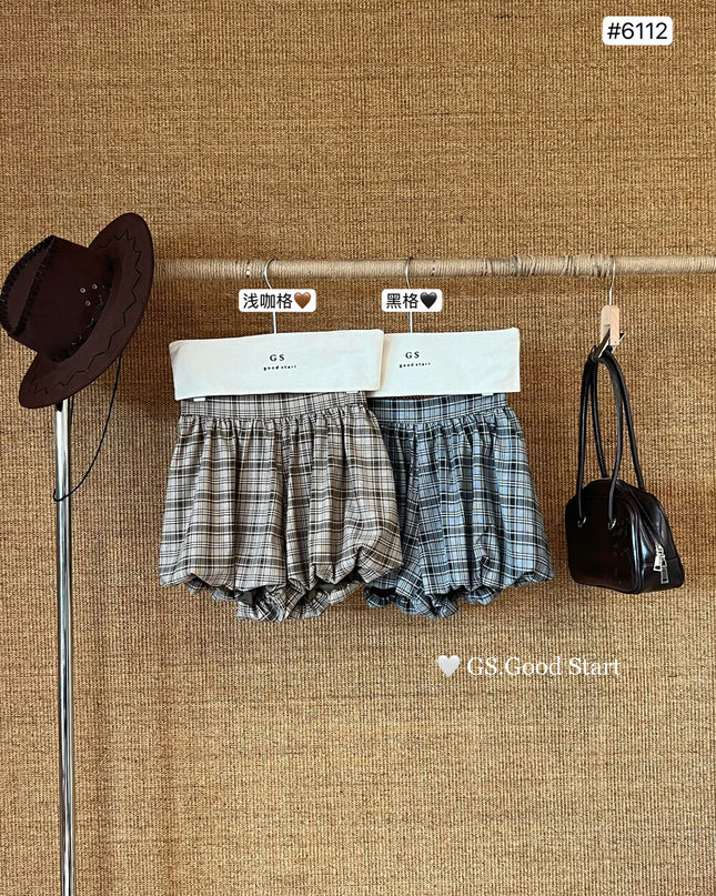 GS.GOOD START Sweet Plaid Bubble Skirt Shorts