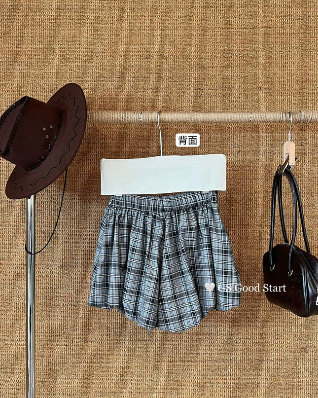 GS.GOOD START Sweet Plaid Bubble Skirt Shorts