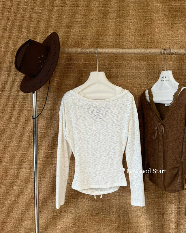 GS.GOOD START Lace Panel Sweet Blouse with Detachable Floral Brooch