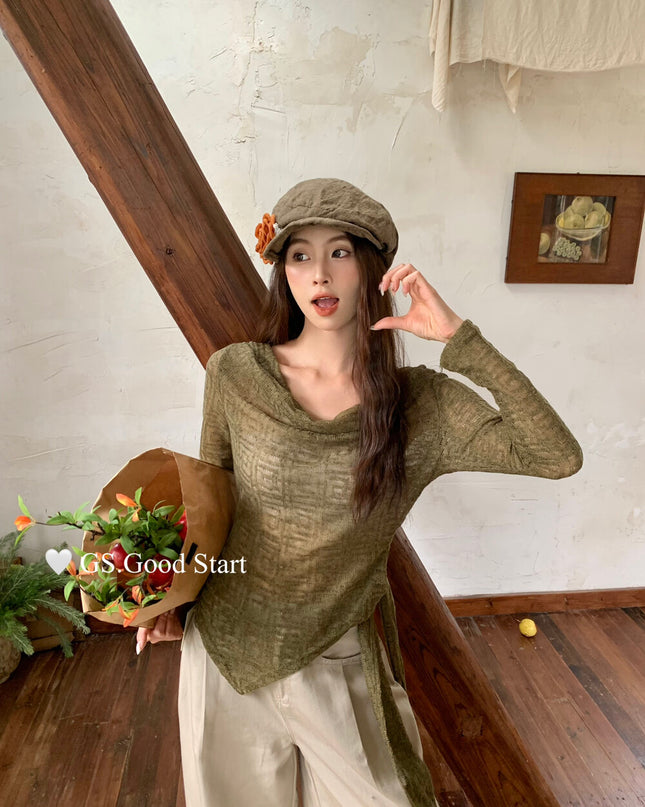 GS.GOOD START Tie-Waist Slimming Blouse