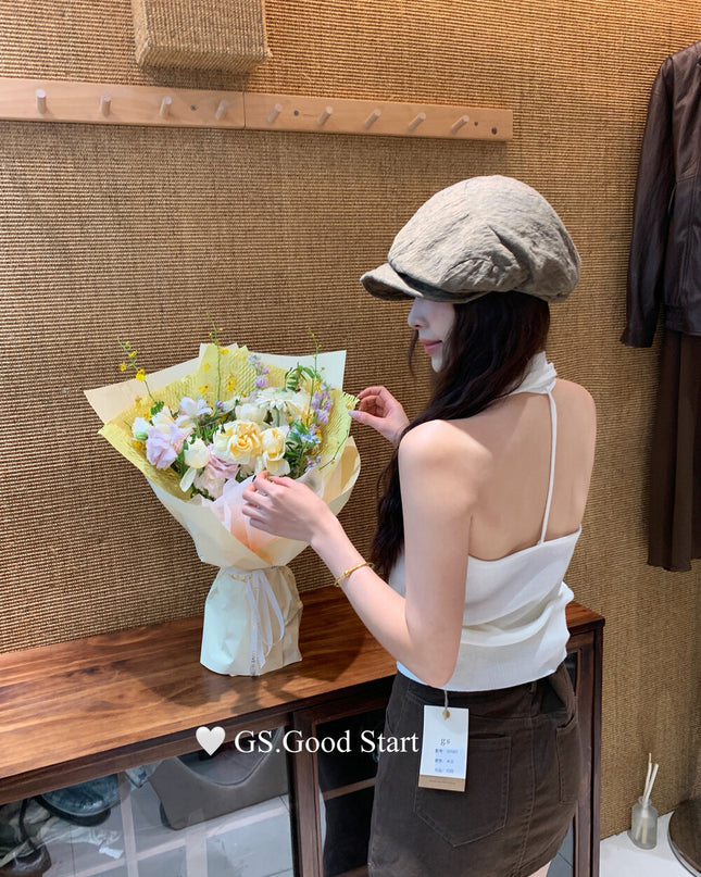 GS.GOOD START Halter V-Neck Backless Knit Tank (Wool Blend)