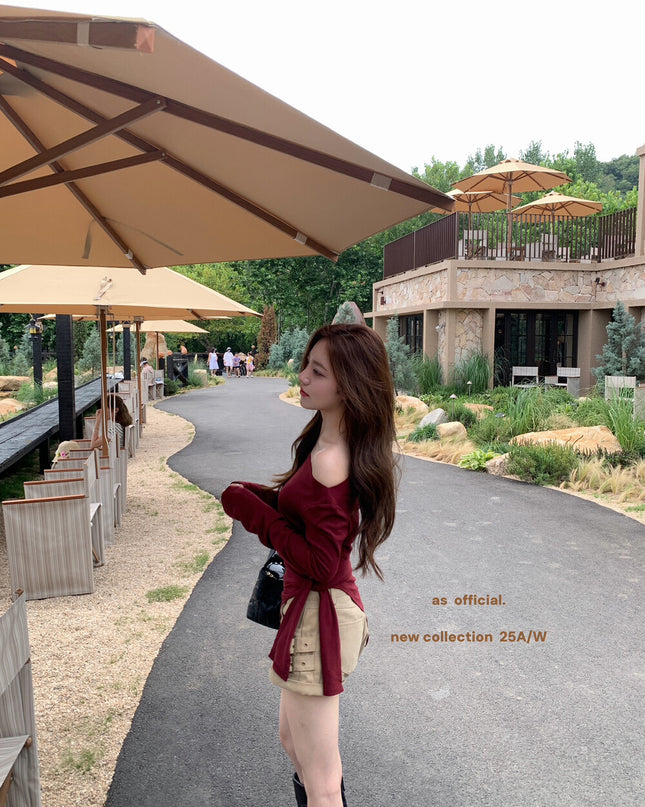 AS OFFICIAL Off-Shoulder Tie-Waist Tee