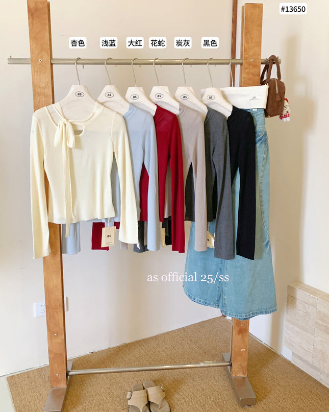 AS OFFICIAL Cutout Bow Tie Knit Top (Wool Blend)