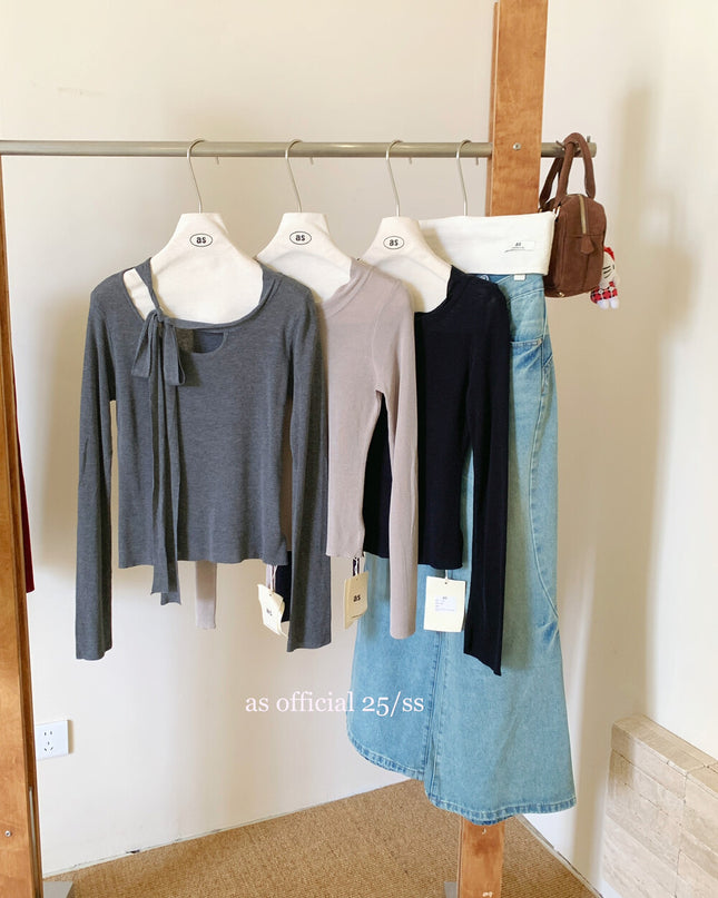 AS OFFICIAL Cutout Bow Tie Knit Top (Wool Blend)