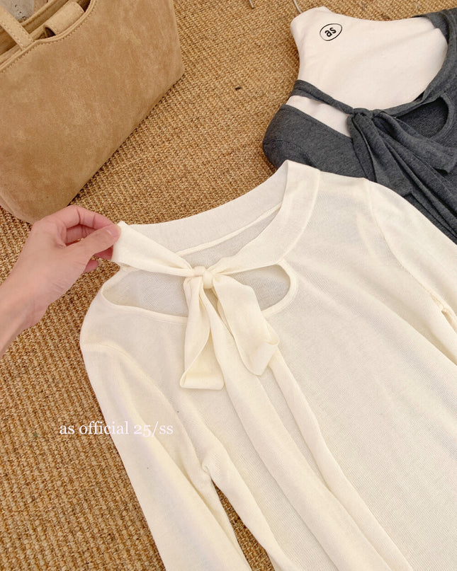 AS OFFICIAL Cutout Bow Tie Knit Top (Wool Blend)