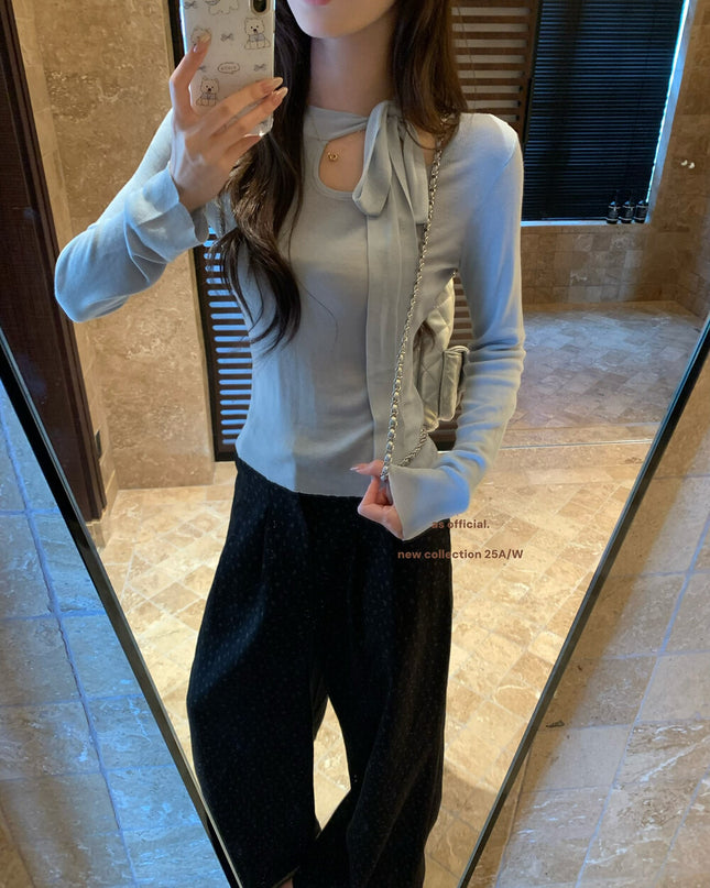 AS OFFICIAL Cutout Bow Tie Knit Top (Wool Blend)