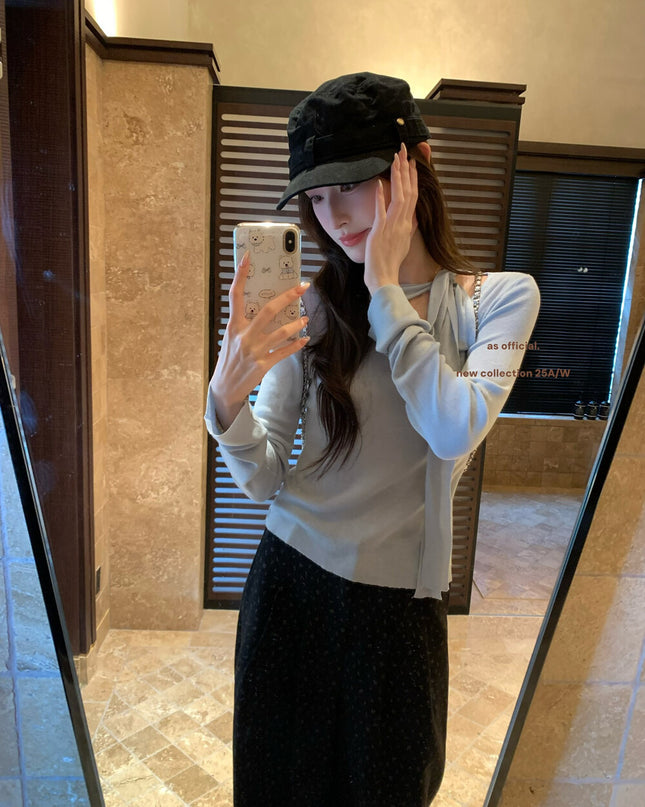 AS OFFICIAL Cutout Bow Tie Knit Top (Wool Blend)