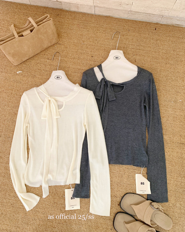 AS OFFICIAL Cutout Bow Tie Knit Top (Wool Blend)