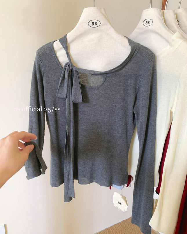 AS OFFICIAL Cutout Bow Tie Knit Top (Wool Blend)