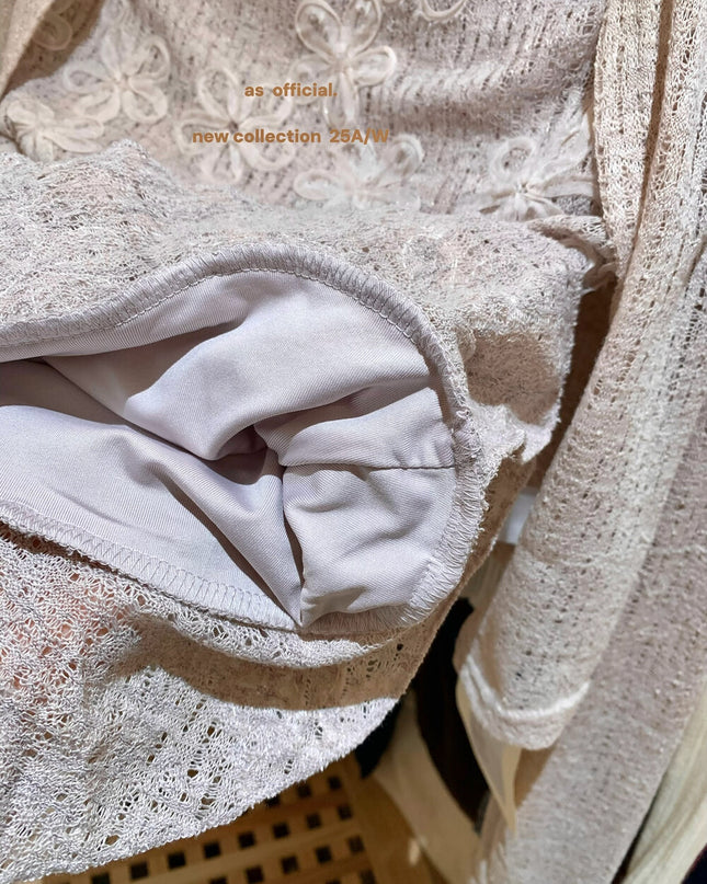 AS OFFICIAL Lace Pleated Bustier + Jacquard Embroidered Cardigan Set