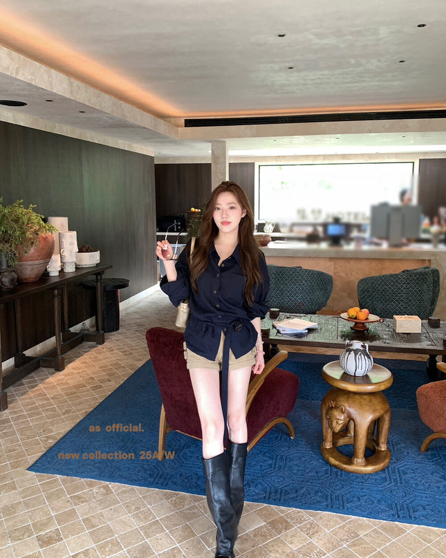 AS OFFICIAL Low-Rise Belted Shirt