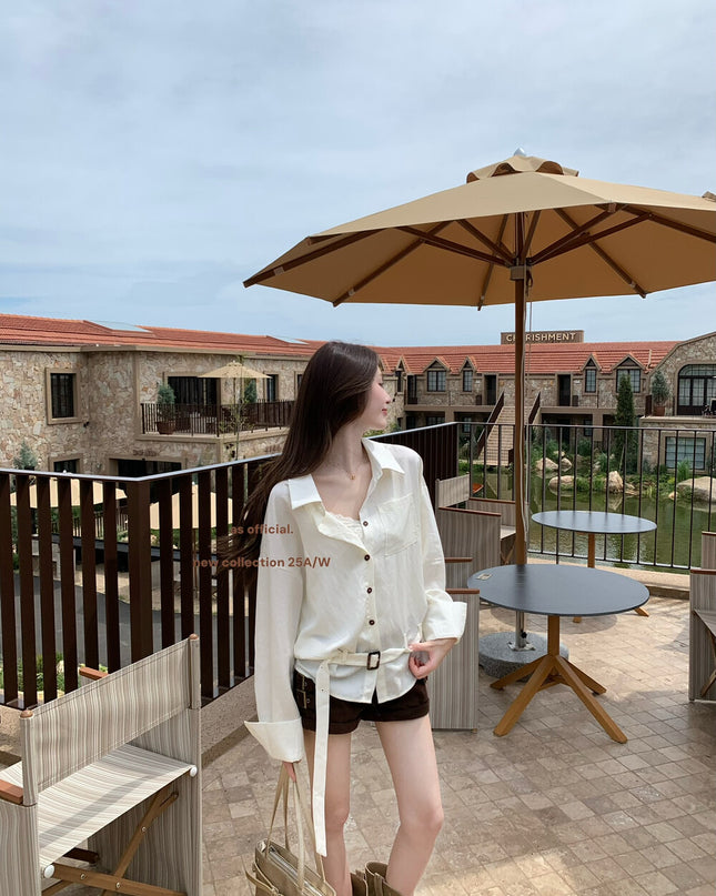 AS OFFICIAL Low-Rise Belted Shirt