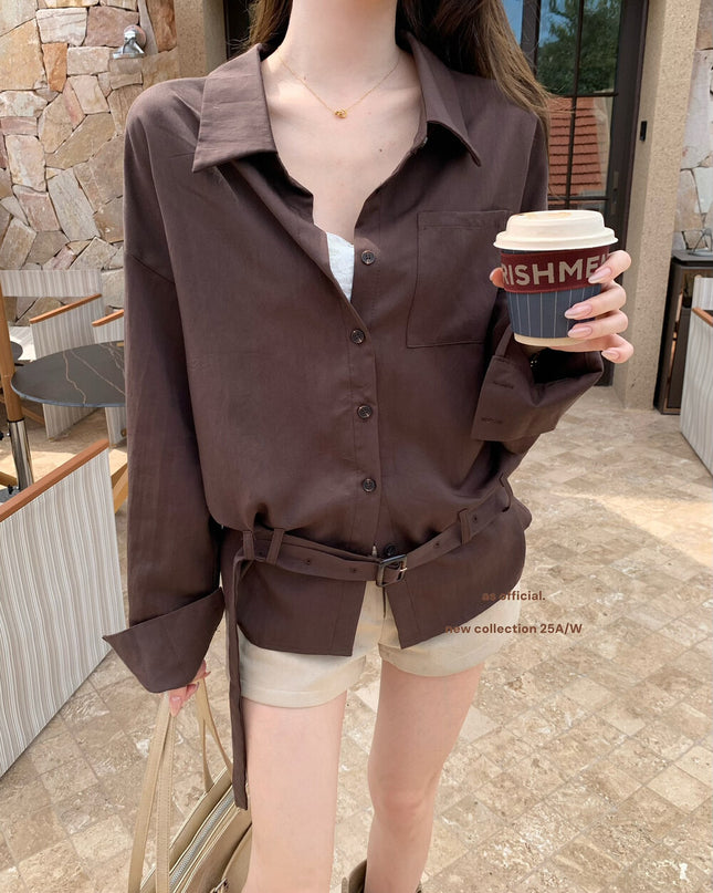 AS OFFICIAL Low-Rise Belted Shirt