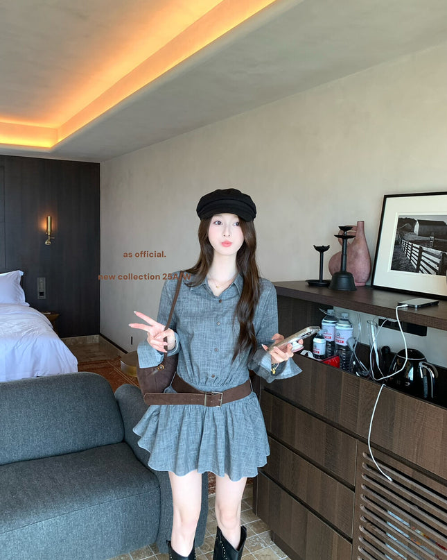 AS OFFICIAL Polo Collar Shirt Dress with Belt
