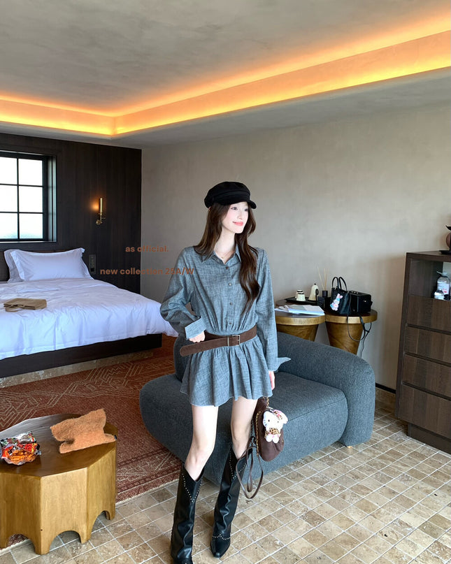 AS OFFICIAL Polo Collar Shirt Dress with Belt