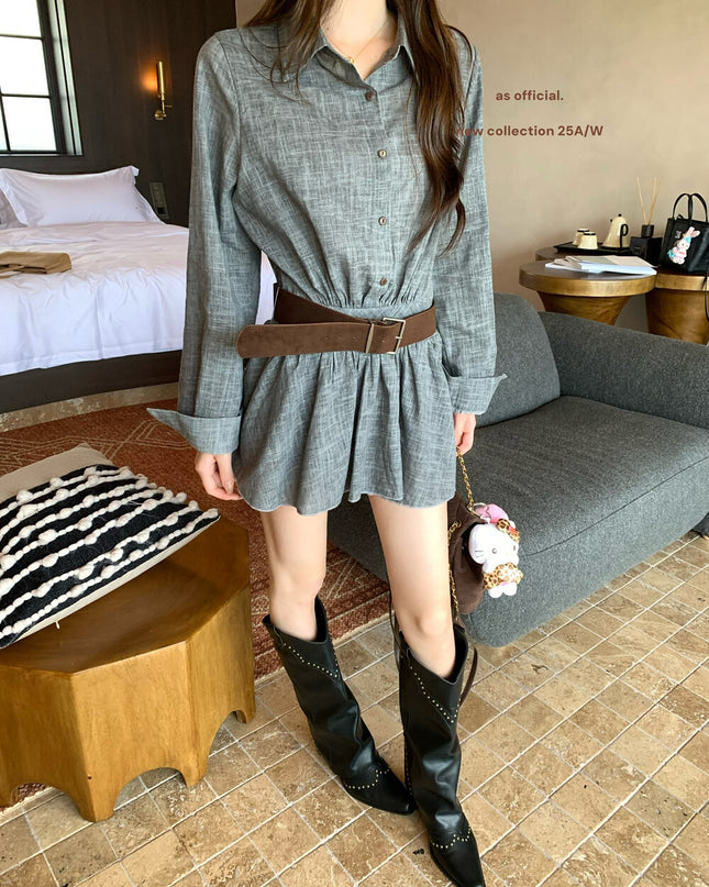 AS OFFICIAL Polo Collar Shirt Dress with Belt