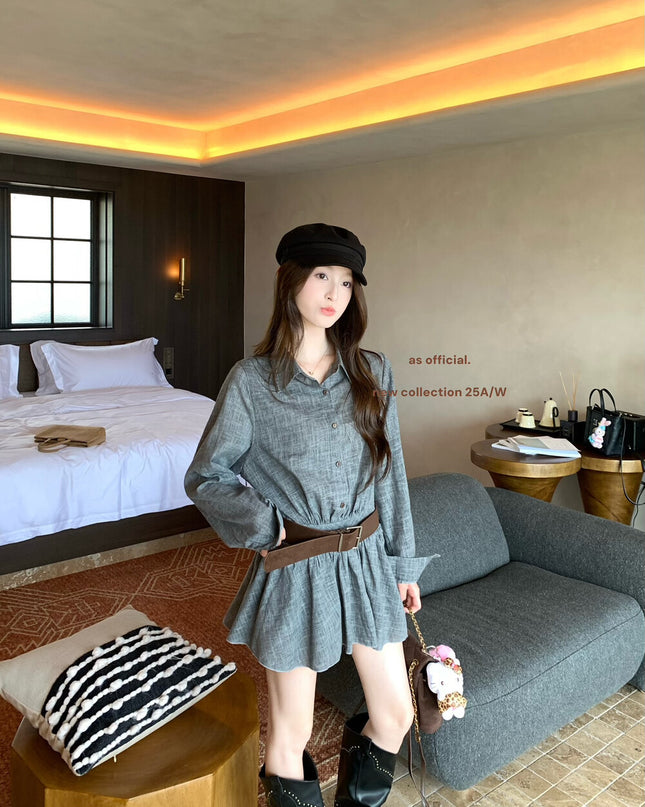 AS OFFICIAL Polo Collar Shirt Dress with Belt