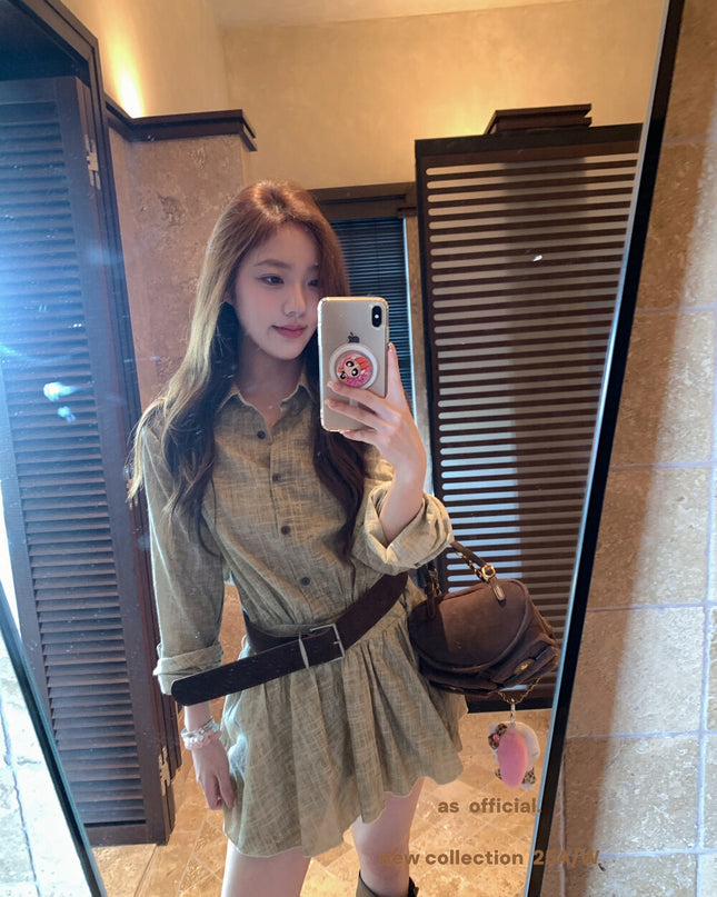 AS OFFICIAL Polo Collar Shirt Dress with Belt