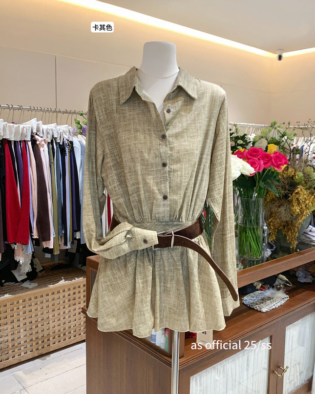 AS OFFICIAL Polo Collar Shirt Dress with Belt