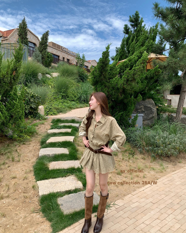 AS OFFICIAL Polo Collar Shirt Dress with Belt