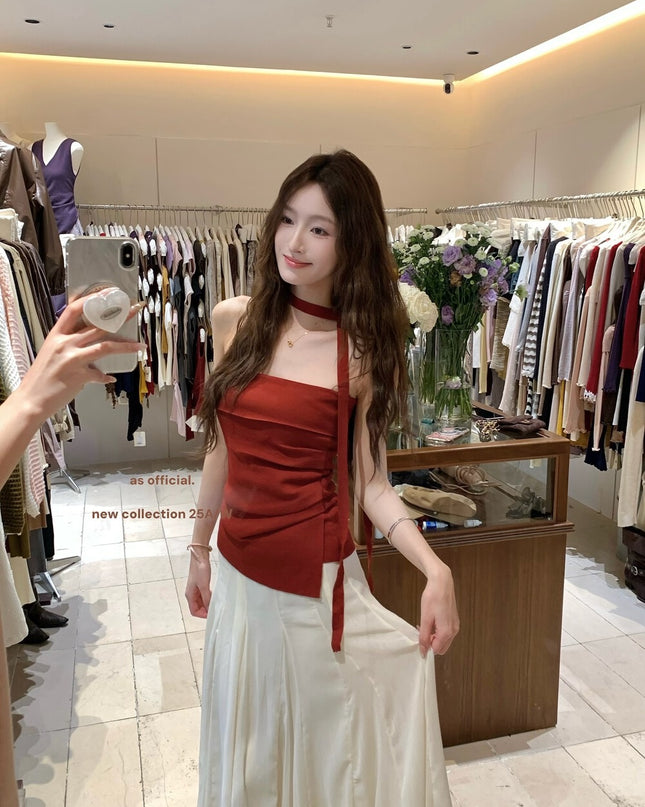 AS OFFICIAL Pleated Bandeau Top with Strap