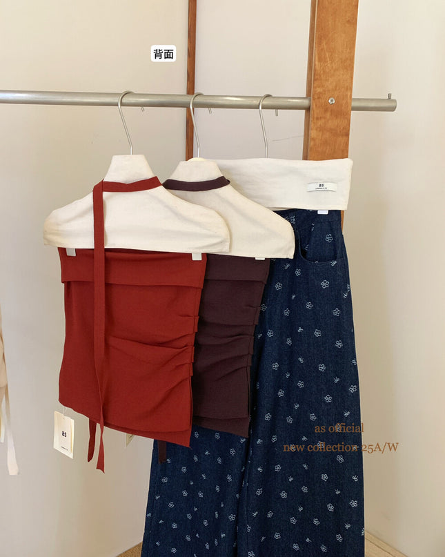 AS OFFICIAL Pleated Bandeau Top with Strap