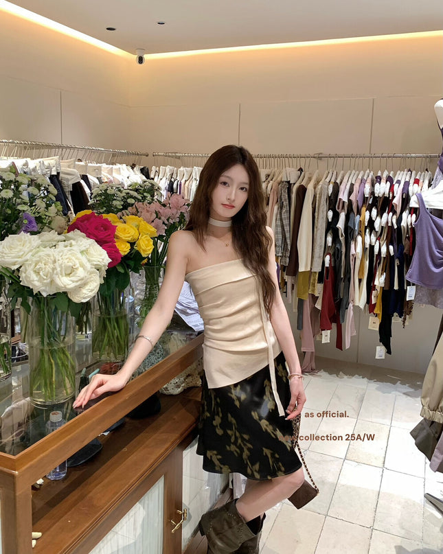 AS OFFICIAL Pleated Bandeau Top with Strap